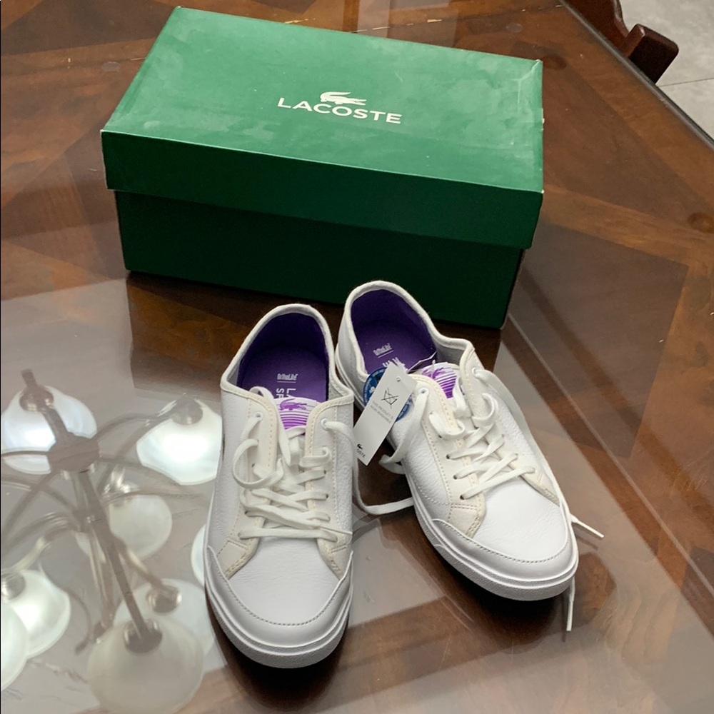 Lacoste White Sneakers with Purple Accents